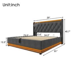 SINOFURN Full Gray Tufted Bed Frame Storage with Headboard