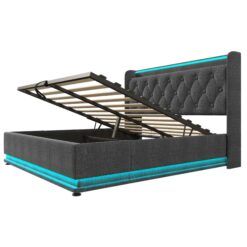 SINOFURN Full Gray Tufted Bed Frame Storage with Headboard
