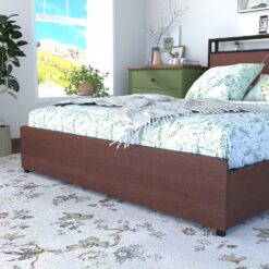 GZMR King Brown Metal Bed Frame Storage with Headboard