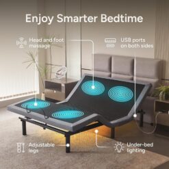 Renanim SF Queen Adjustable Bed Frame with Massage Wireless Remote - USB Ports - UnderBed Light - Zero Gravity Electric Bed