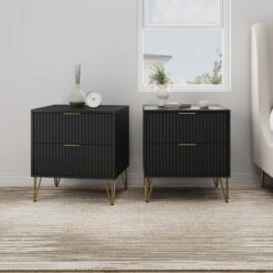 Manhattan Comfort Black 2 -Drawer 20.07-in W x 21.65-in H Modern Nightstand