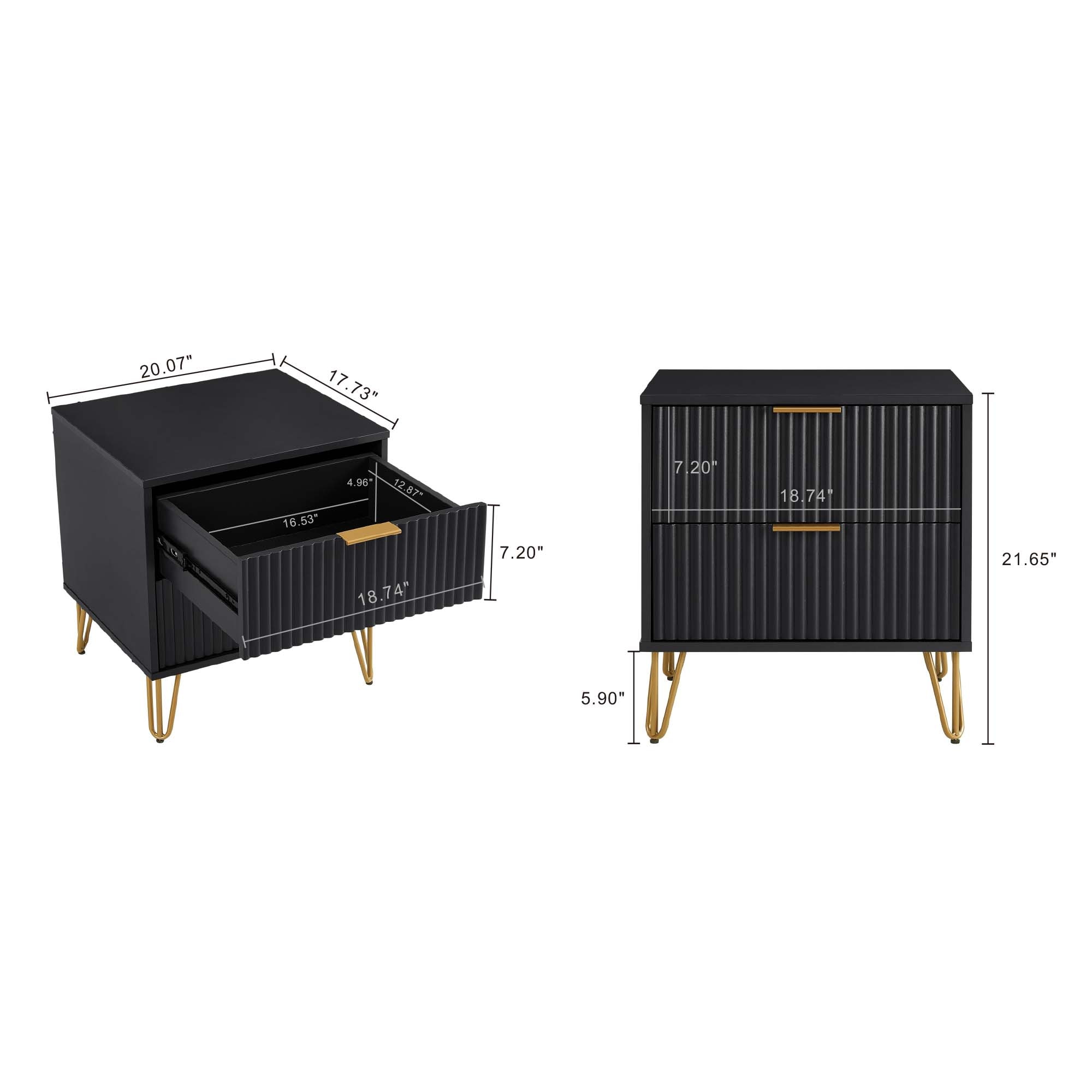 Manhattan Comfort Black 2 -Drawer 20.07-in W x 21.65-in H Modern Nightstand