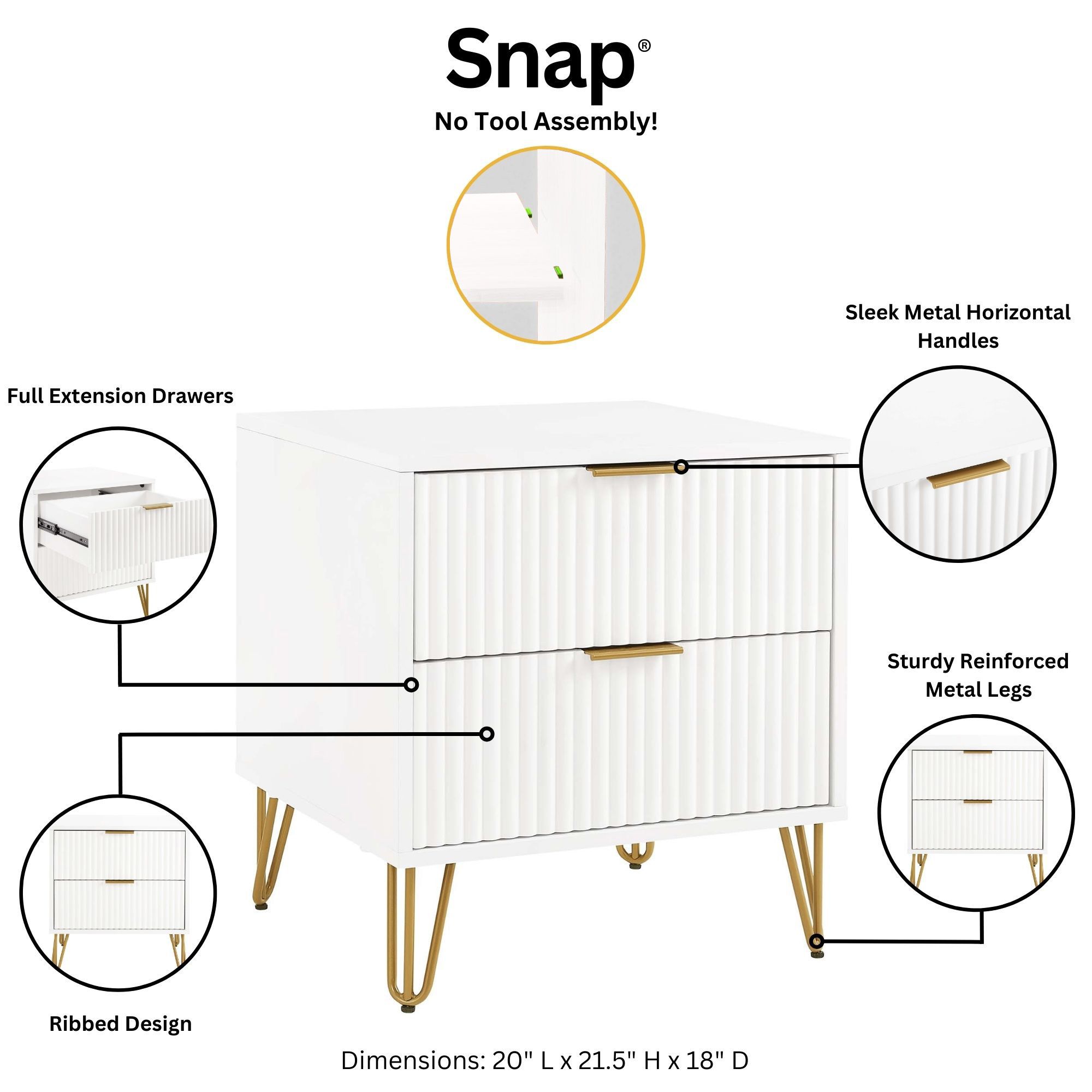 Manhattan Comfort White 2 -Drawer 20.07-in W x 21.65-in H Modern Nightstand