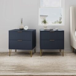 Manhattan Comfort Midnight Blue 2 -Drawer 20.07-in W x 21.65-in H Modern Nightstand
