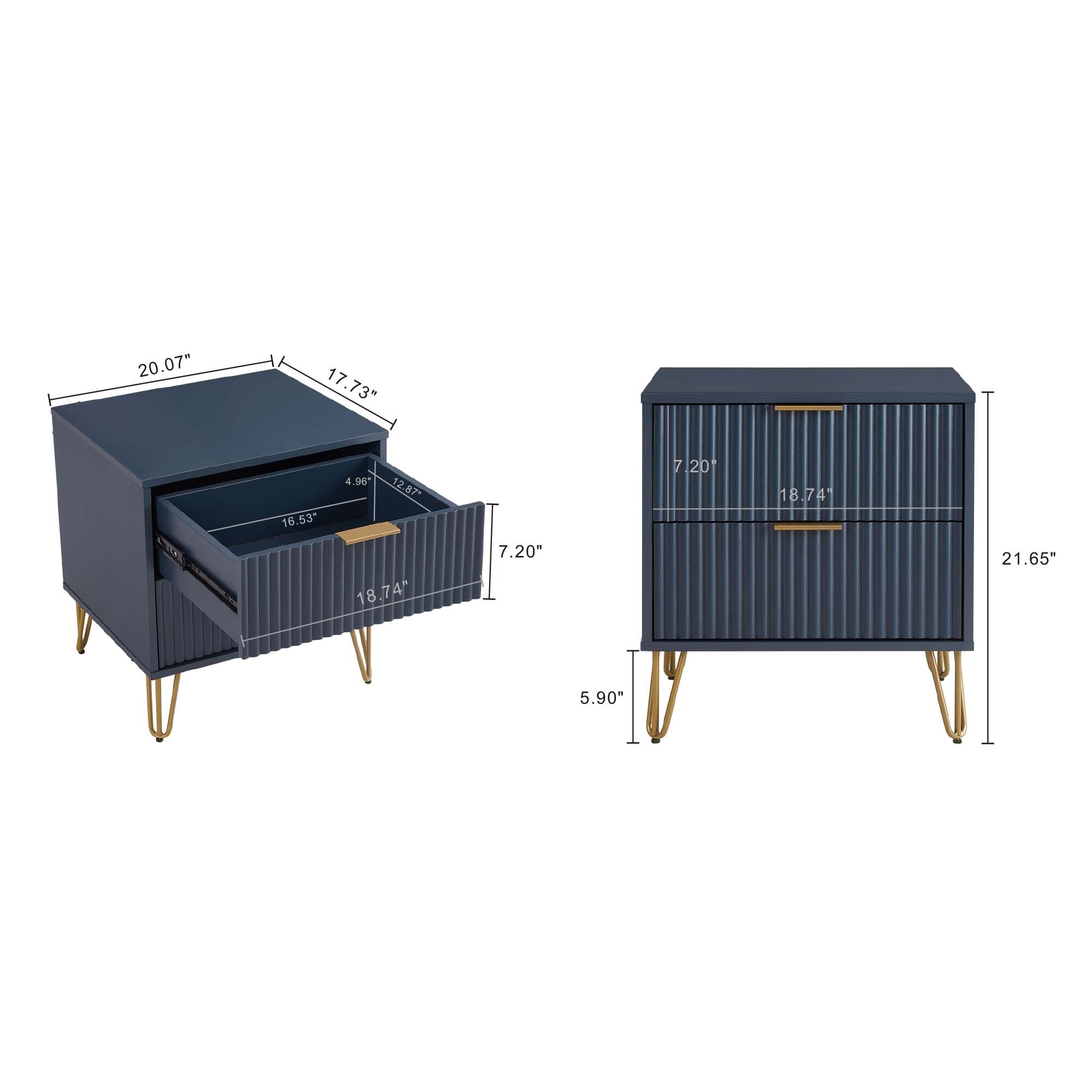 Manhattan Comfort Midnight Blue 2 -Drawer 20.07-in W x 21.65-in H Modern Nightstand