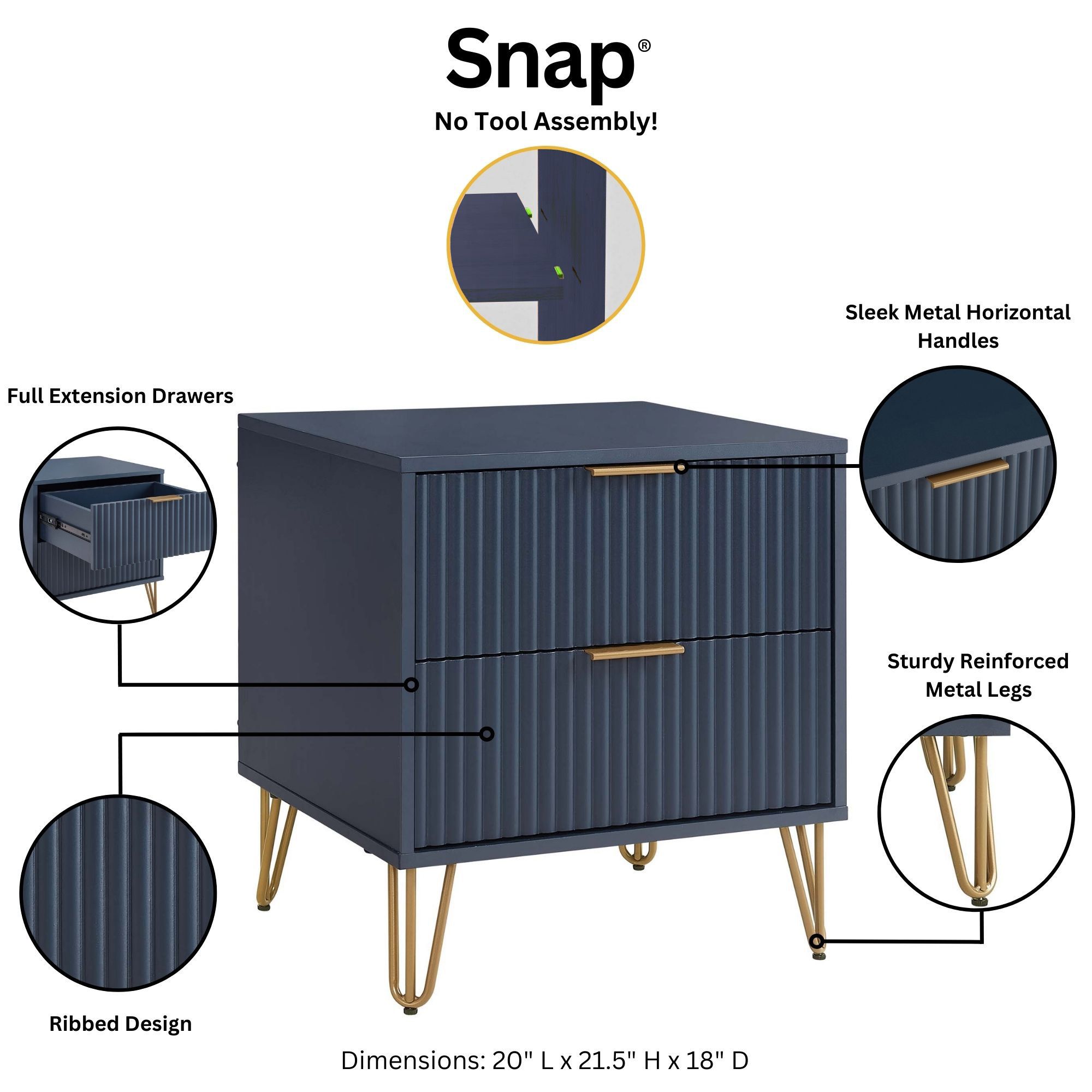 Manhattan Comfort Midnight Blue 2 -Drawer 20.07-in W x 21.65-in H Modern Nightstand