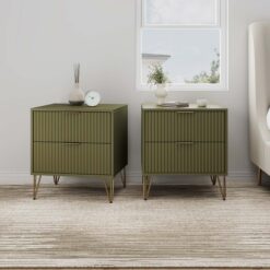 Manhattan Comfort Olive Green 2 -Drawer 20.07-in W x 21.65-in H Modern Nightstand