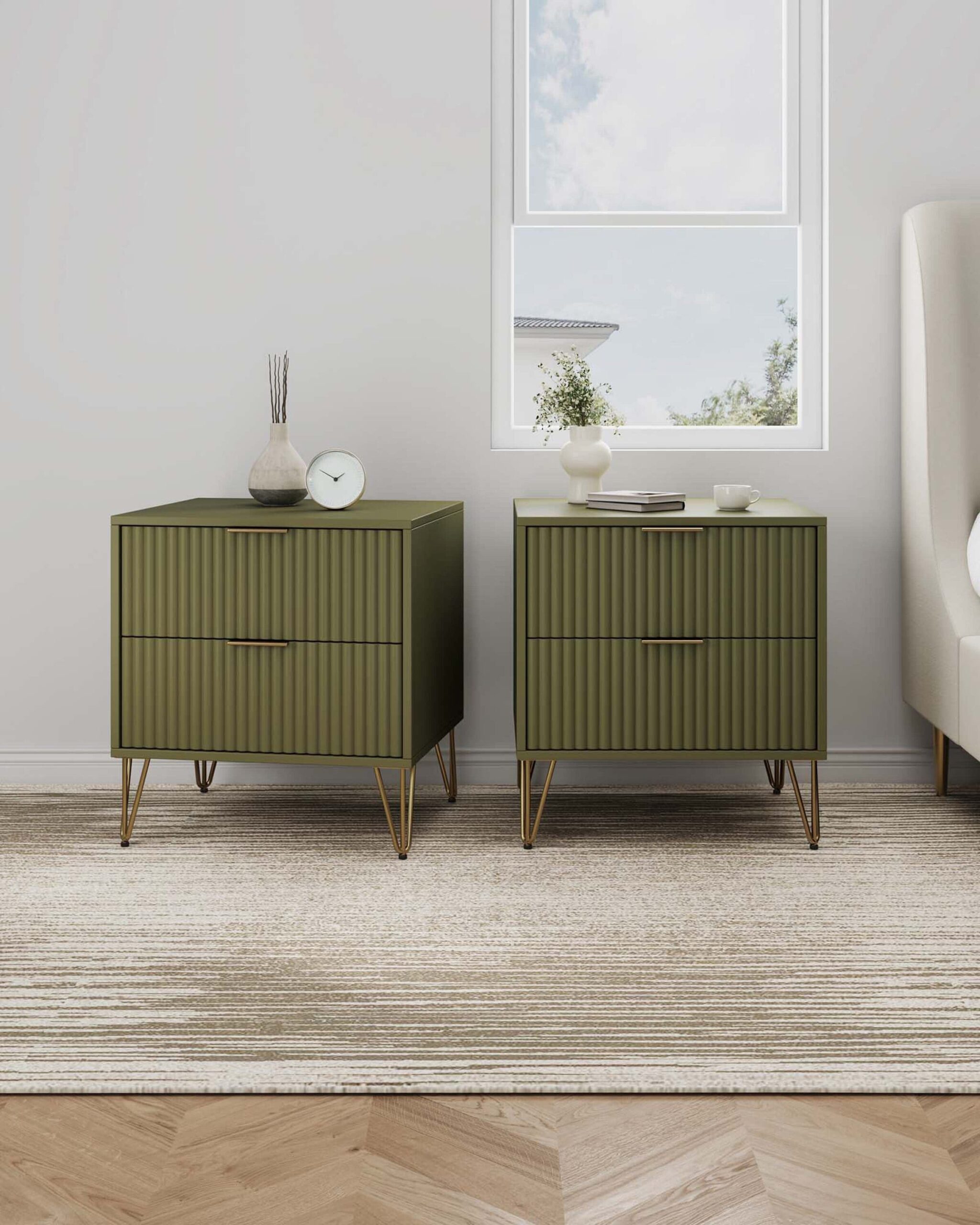 Manhattan Comfort Olive Green 2 -Drawer 20.07-in W x 21.65-in H Modern Nightstand