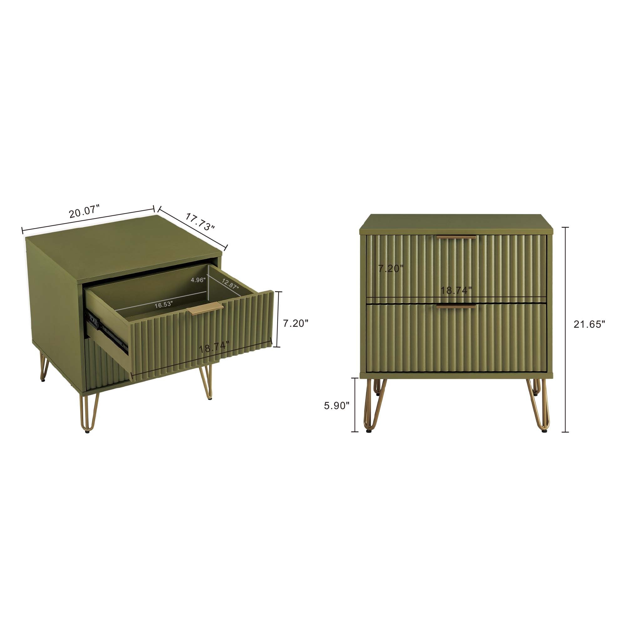 Manhattan Comfort Olive Green 2 -Drawer 20.07-in W x 21.65-in H Modern Nightstand