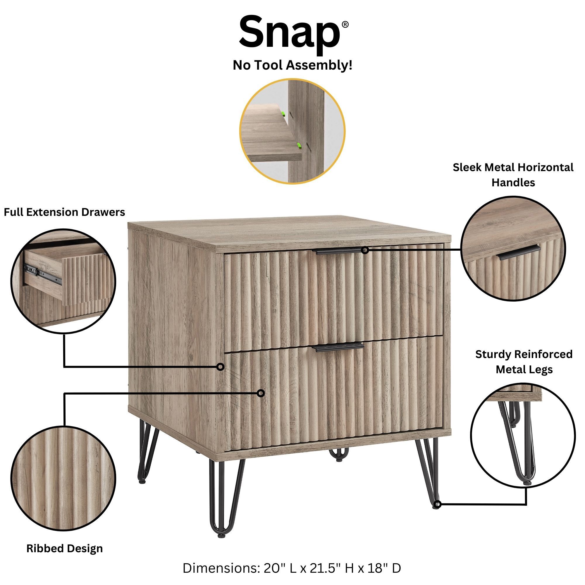 Manhattan Comfort Rustic Grey 2 -Drawer 20.07-in W x 21.65-in H Modern Nightstand