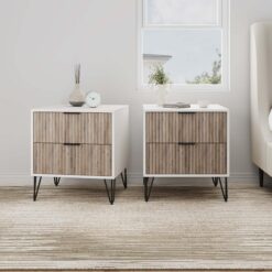 Manhattan Comfort White and Rustic Grey 2 -Drawer 40.14-in W x 21.65-in H Modern Nightstand