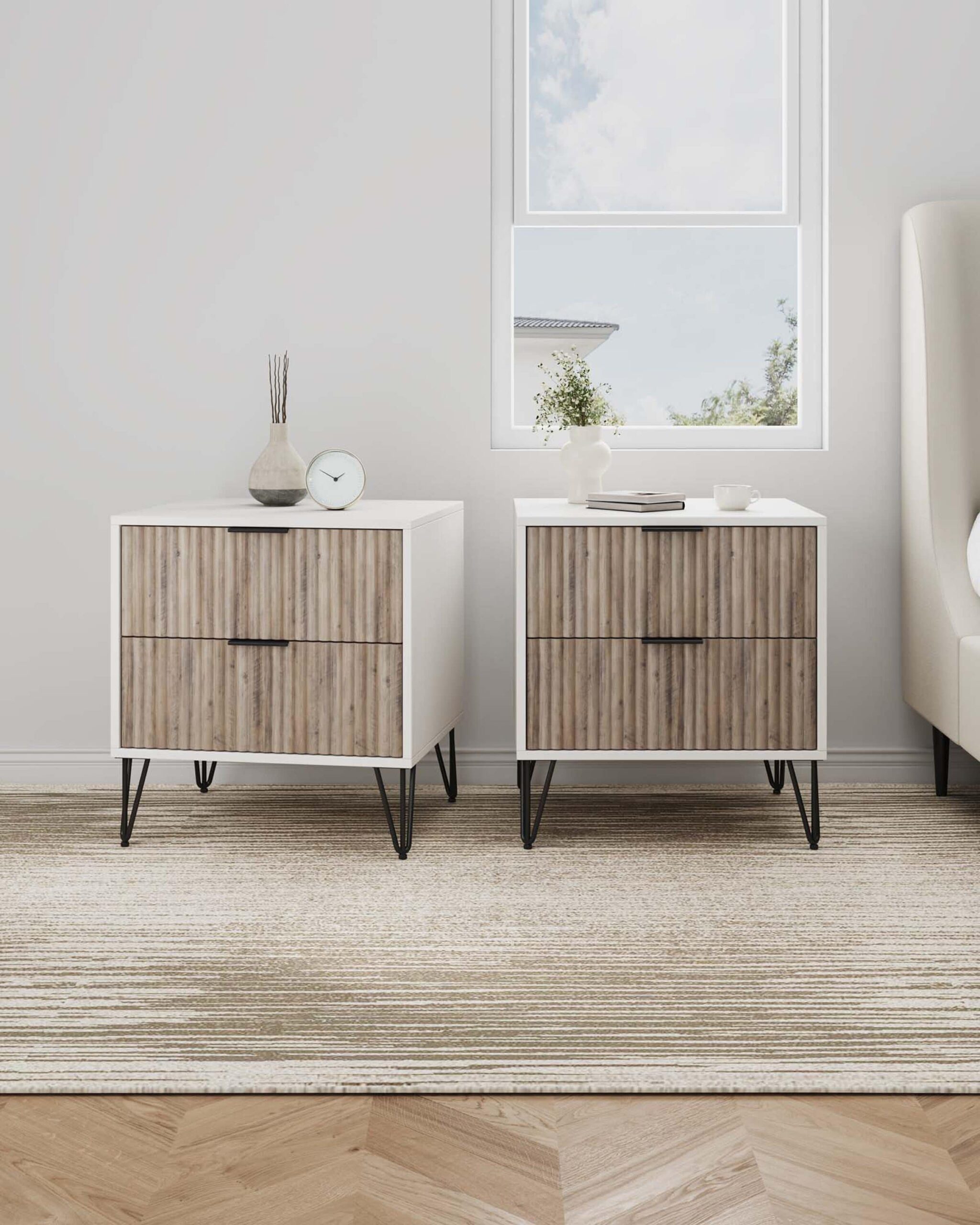Manhattan Comfort White and Rustic Grey 2 -Drawer 40.14-in W x 21.65-in H Modern Nightstand
