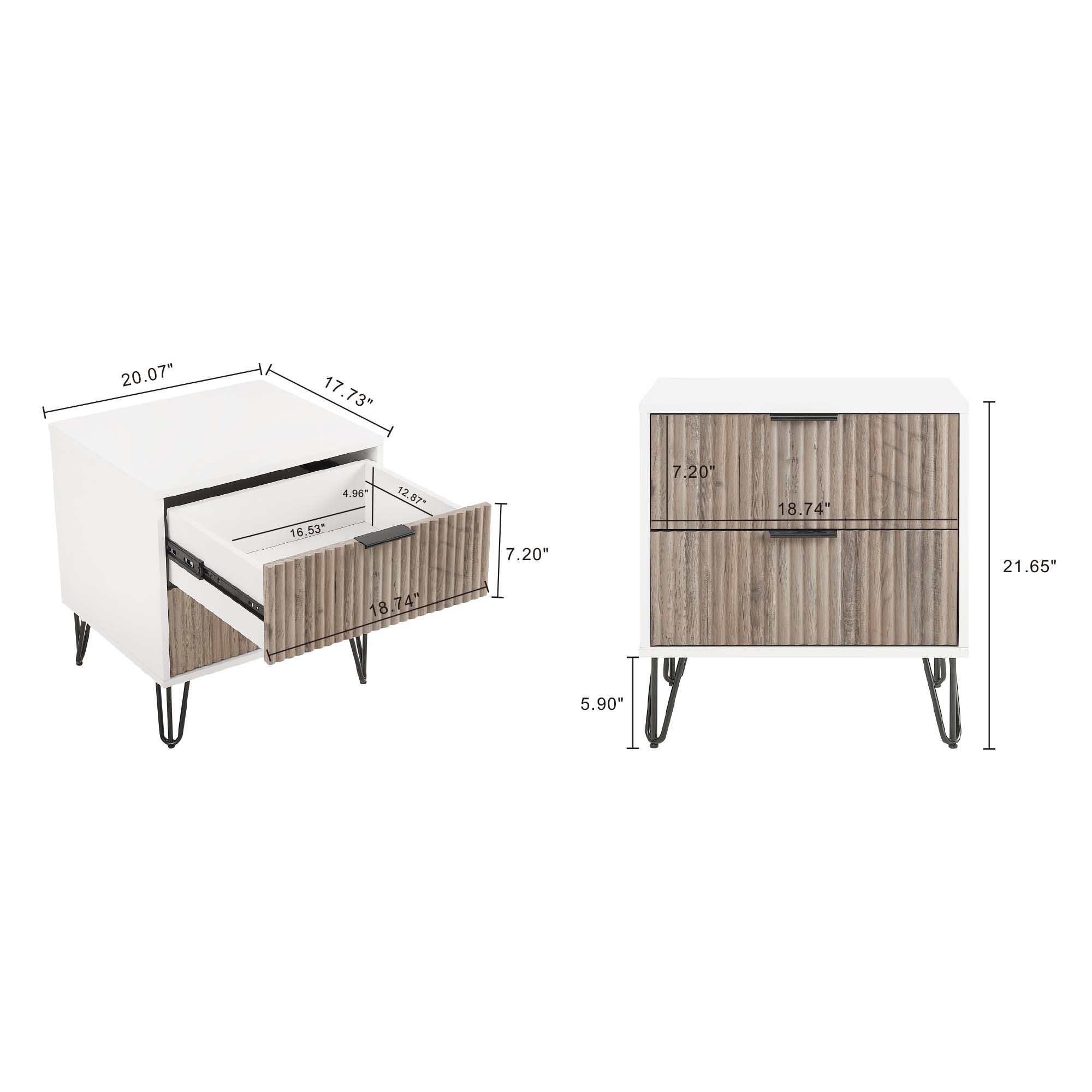 Manhattan Comfort White and Rustic Grey 2 -Drawer 40.14-in W x 21.65-in H Modern Nightstand