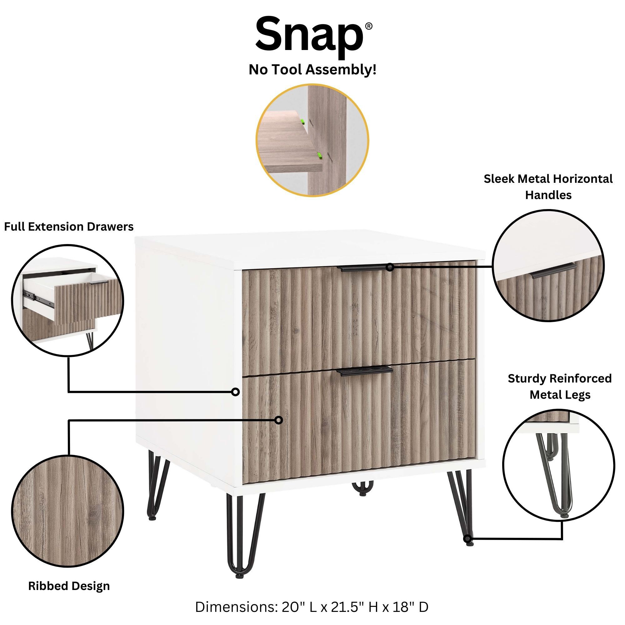 Manhattan Comfort White and Rustic Grey 2 -Drawer 40.14-in W x 21.65-in H Modern Nightstand