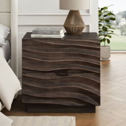 LUXEYARD Solid Wood Nightstands Set of 2 Bedside Table with 2 Drawers No Handles Sofa End Table for Living Room Bedrooms Brown