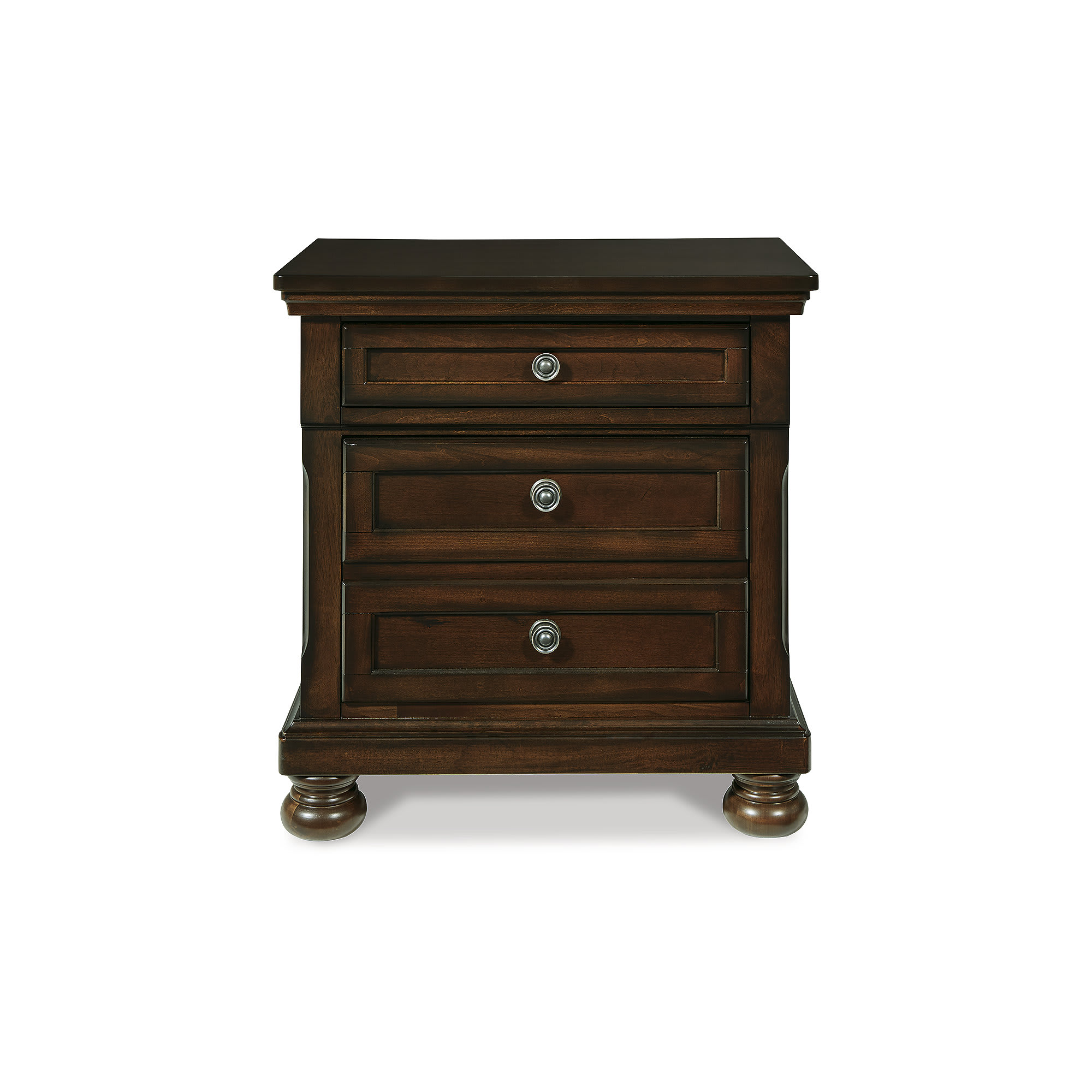 Signature Design by Ashley Porter 2 Drawer Nightstand with Hidden Pull Out Tray in Rustic Brown Finish