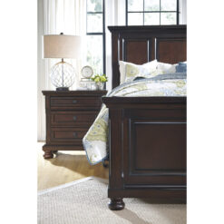 Signature Design by Ashley Porter 2 Drawer Nightstand with Hidden Pull Out Tray in Rustic Brown Finish