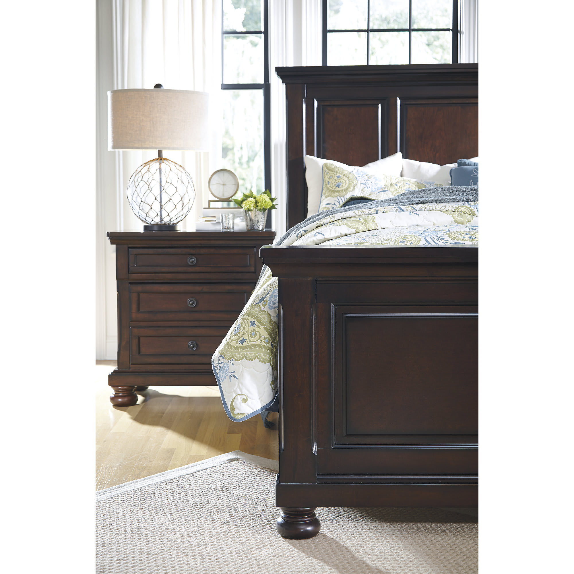 Signature Design by Ashley Porter 2 Drawer Nightstand with Hidden Pull Out Tray in Rustic Brown Finish