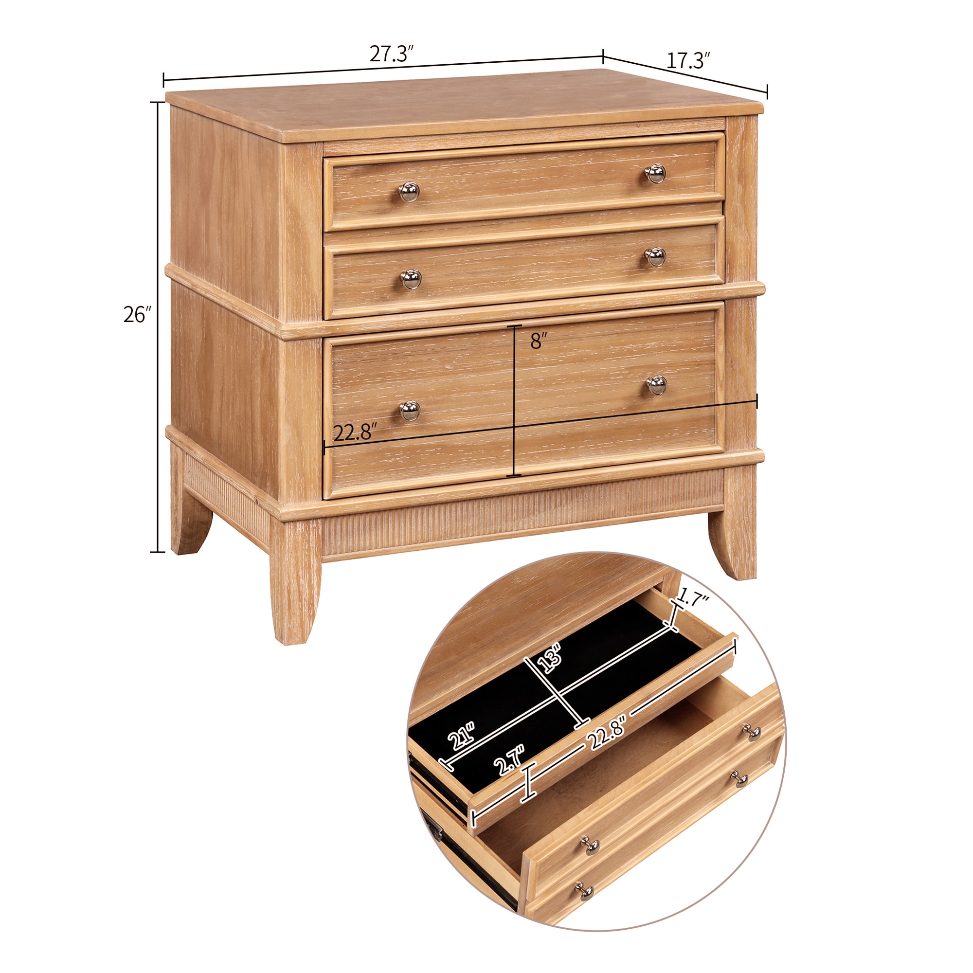 JIMSMAISON Hazel Pine 3 -Drawer 27.3-in W x 27.3-in H Modern Nightstand