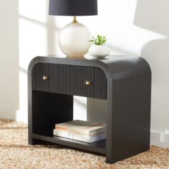 Safavieh Liabella Scandinavian Style 1 Drawer Curved Nightstand/Black/Gold