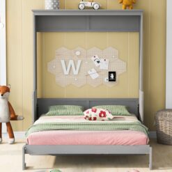 ModernLuxe Queen Size Murphy Bed with a Shelf Gray