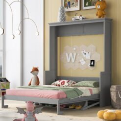 ModernLuxe Queen Size Murphy Bed with a Shelf Gray