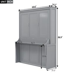 ModernLuxe Queen Size Murphy Bed with a Shelf Gray
