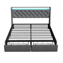 GZMR Queen Gray Metal Bed Frame Storage with Headboard