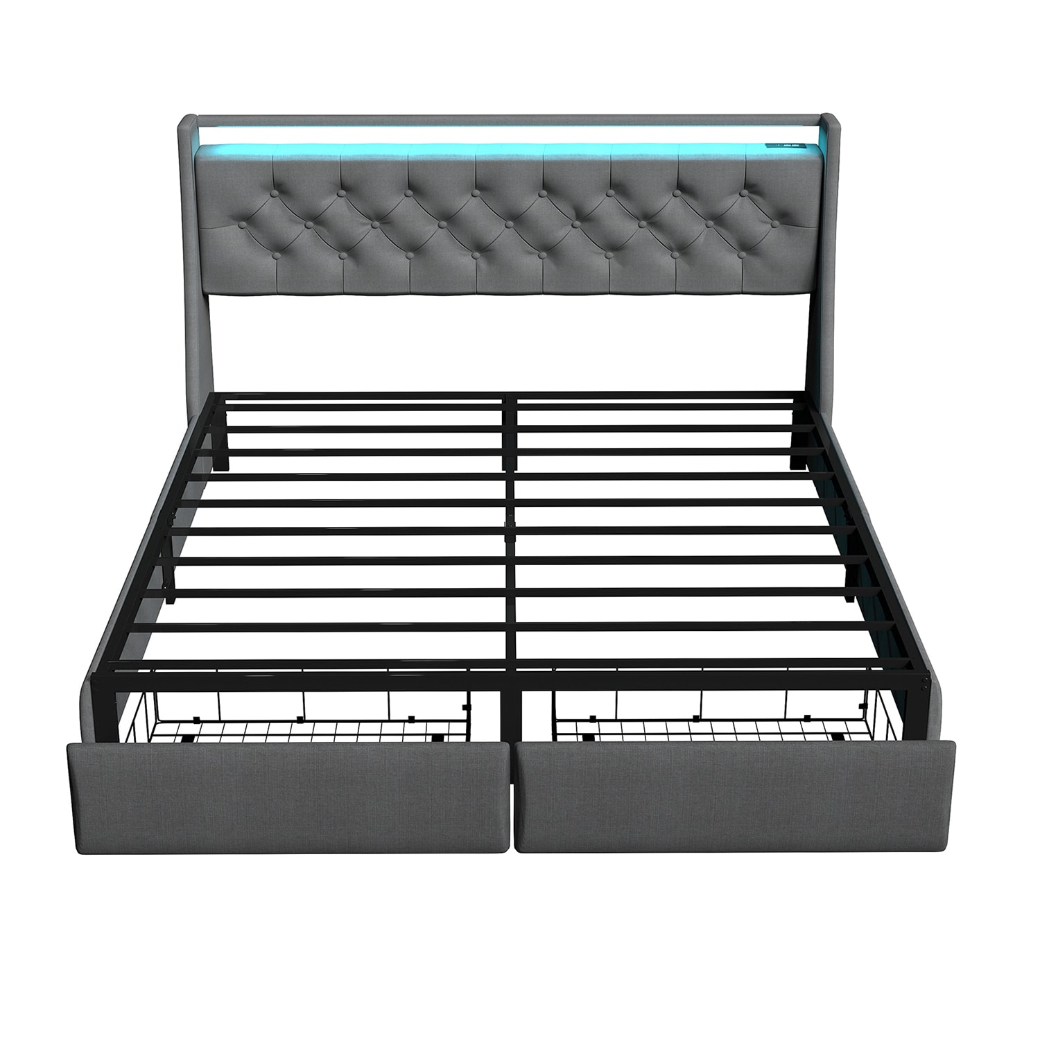 GZMR Queen Gray Metal Bed Frame Storage with Headboard