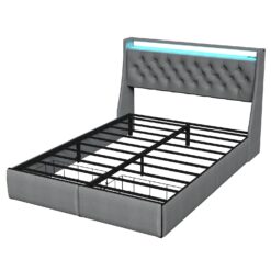 GZMR Queen Gray Metal Bed Frame Storage with Headboard