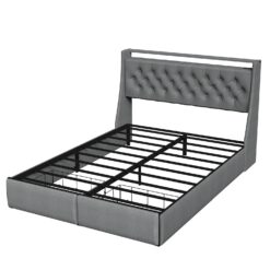 GZMR Queen Gray Metal Bed Frame Storage with Headboard