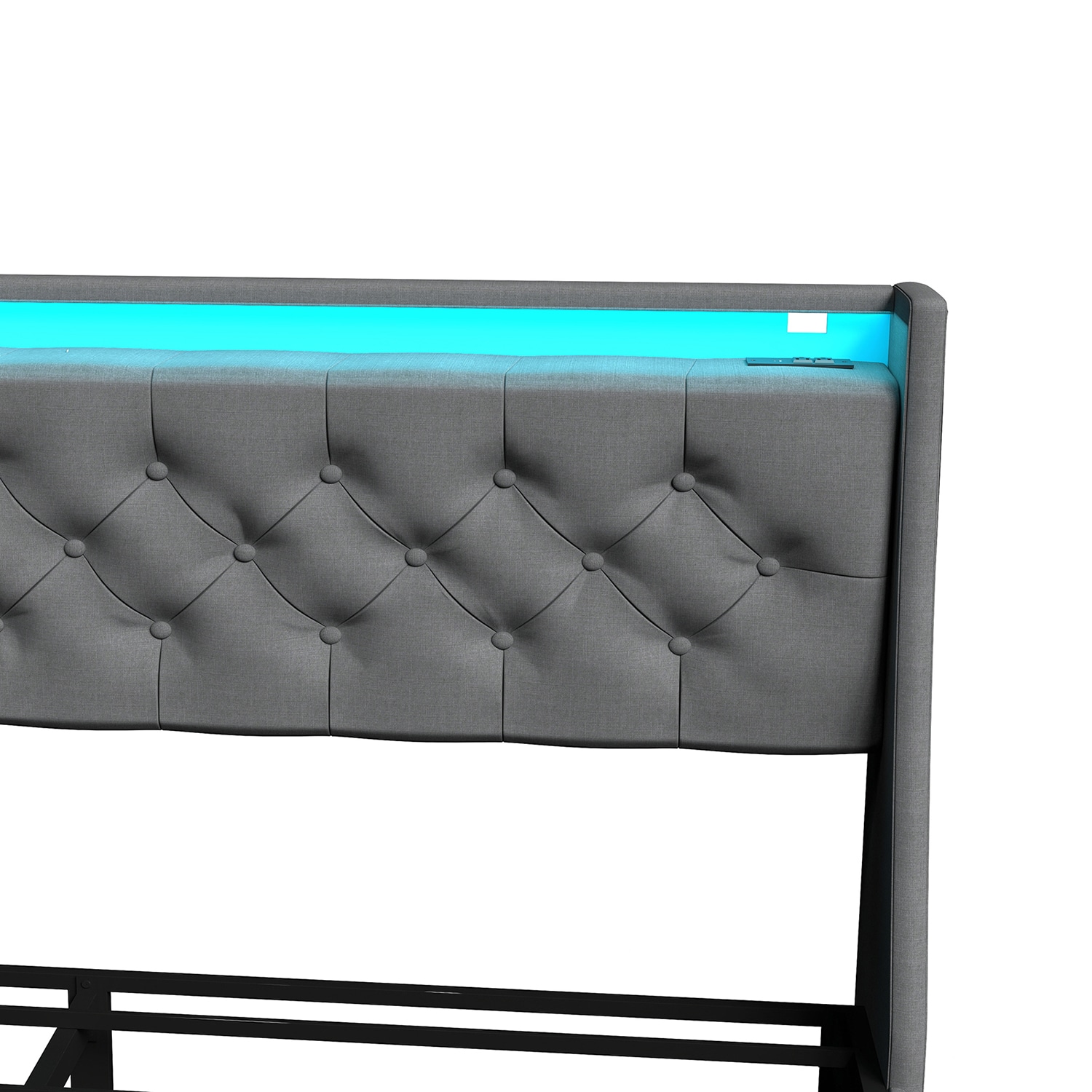 GZMR Queen Gray Metal Bed Frame Storage with Headboard