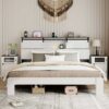 GZMR King White Bed Frame with Headboard