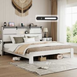 GZMR King White Bed Frame with Headboard
