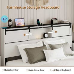 GZMR King White Bed Frame with Headboard