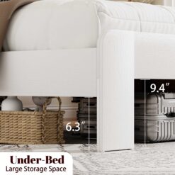 GZMR King White Bed Frame with Headboard