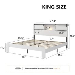 GZMR King White Bed Frame with Headboard