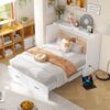 Homsee Multi-Functional 2-in-1 Murphy Bed Queen Size Bed Frame with Built-in Power Strip 3 Drawers Foldable Platform Bed 81.5''L x 61.8''W x 43.9''H White