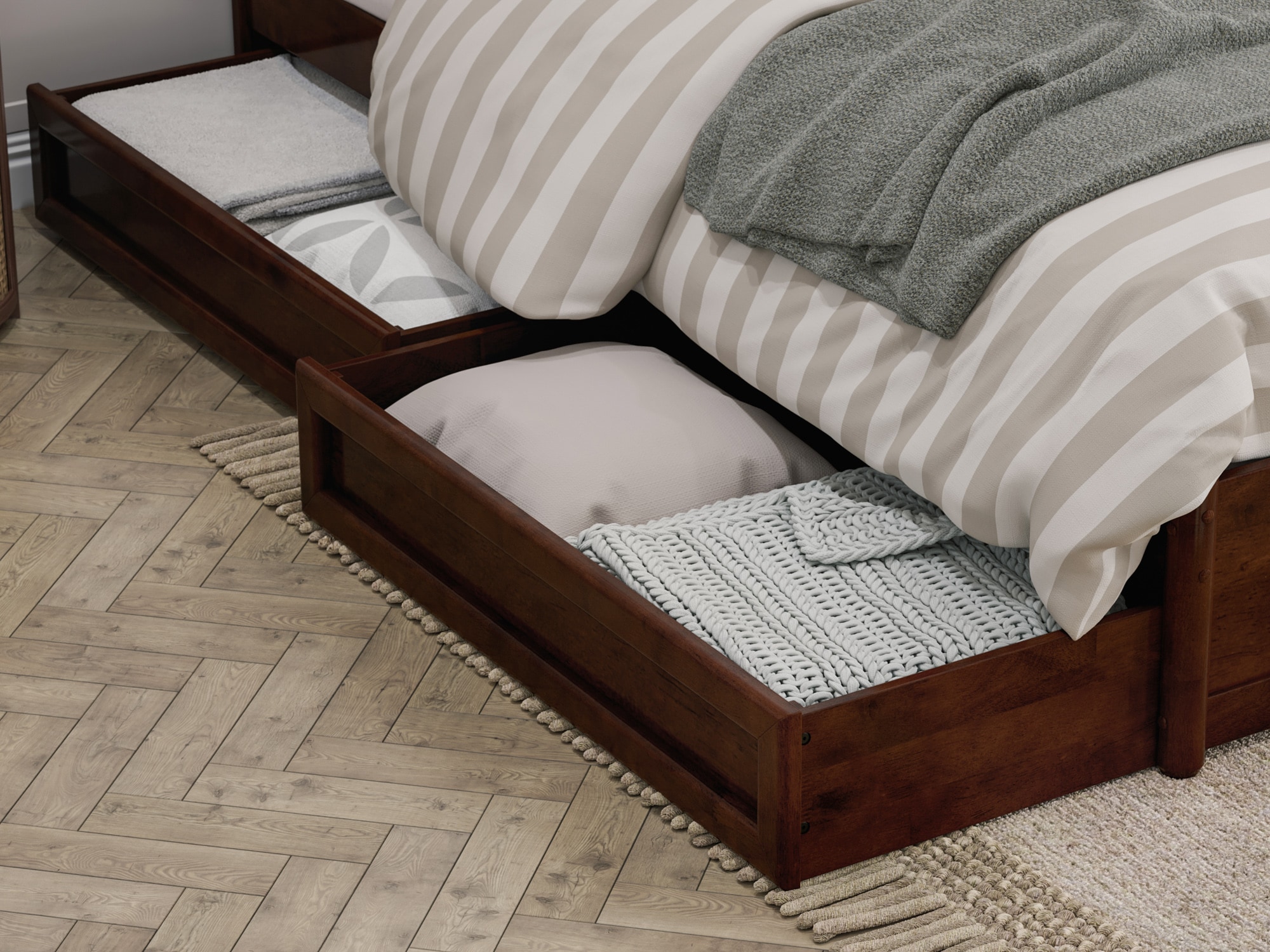 AFI King Walnut Wood Platform Bed Storage with Headboard