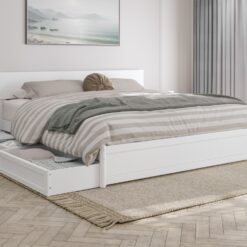 AFI King White Wood Platform Bed Storage with Headboard