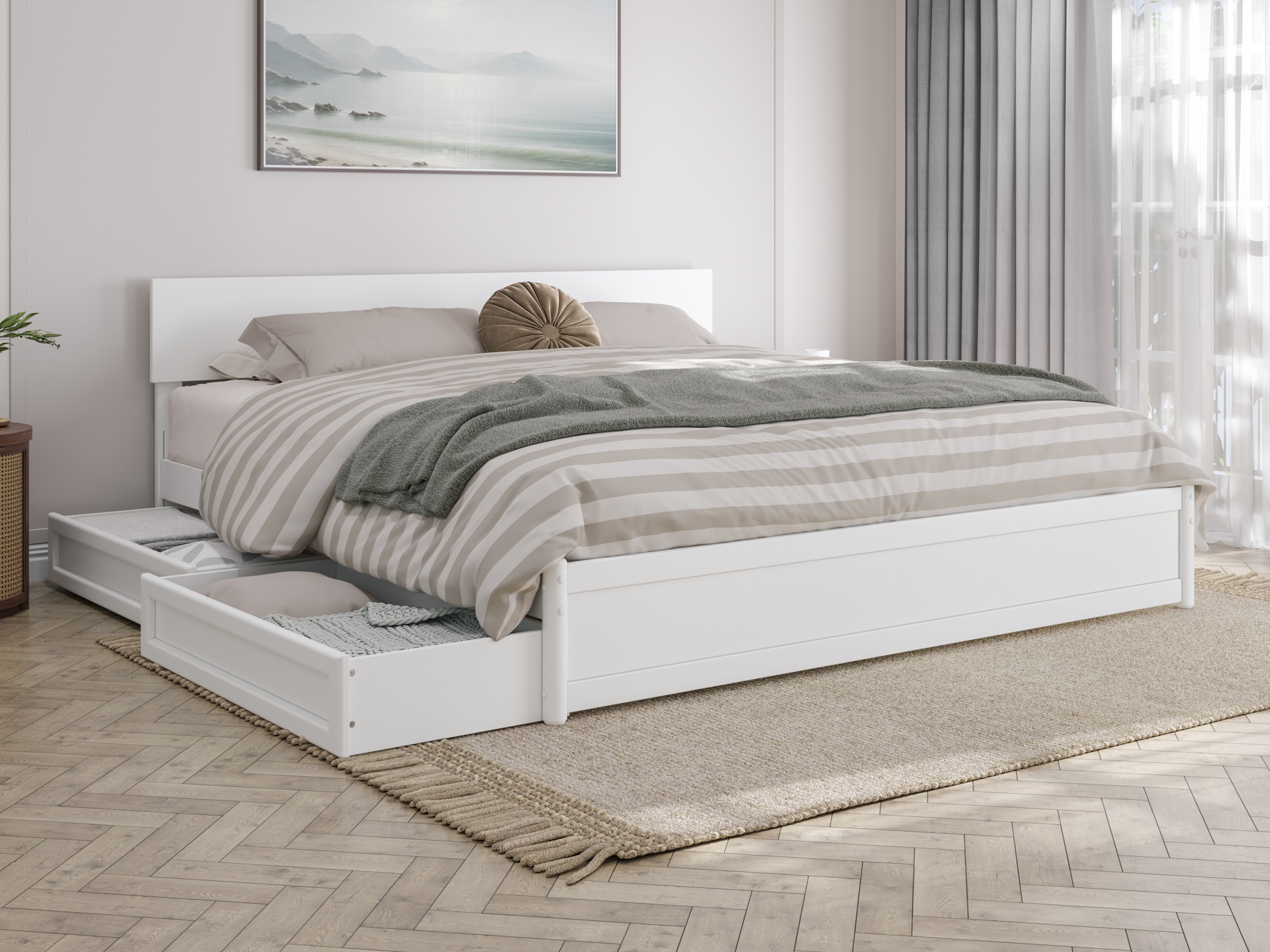 AFI King White Wood Platform Bed Storage with Headboard