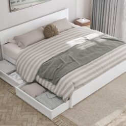 AFI King White Wood Platform Bed Storage with Headboard