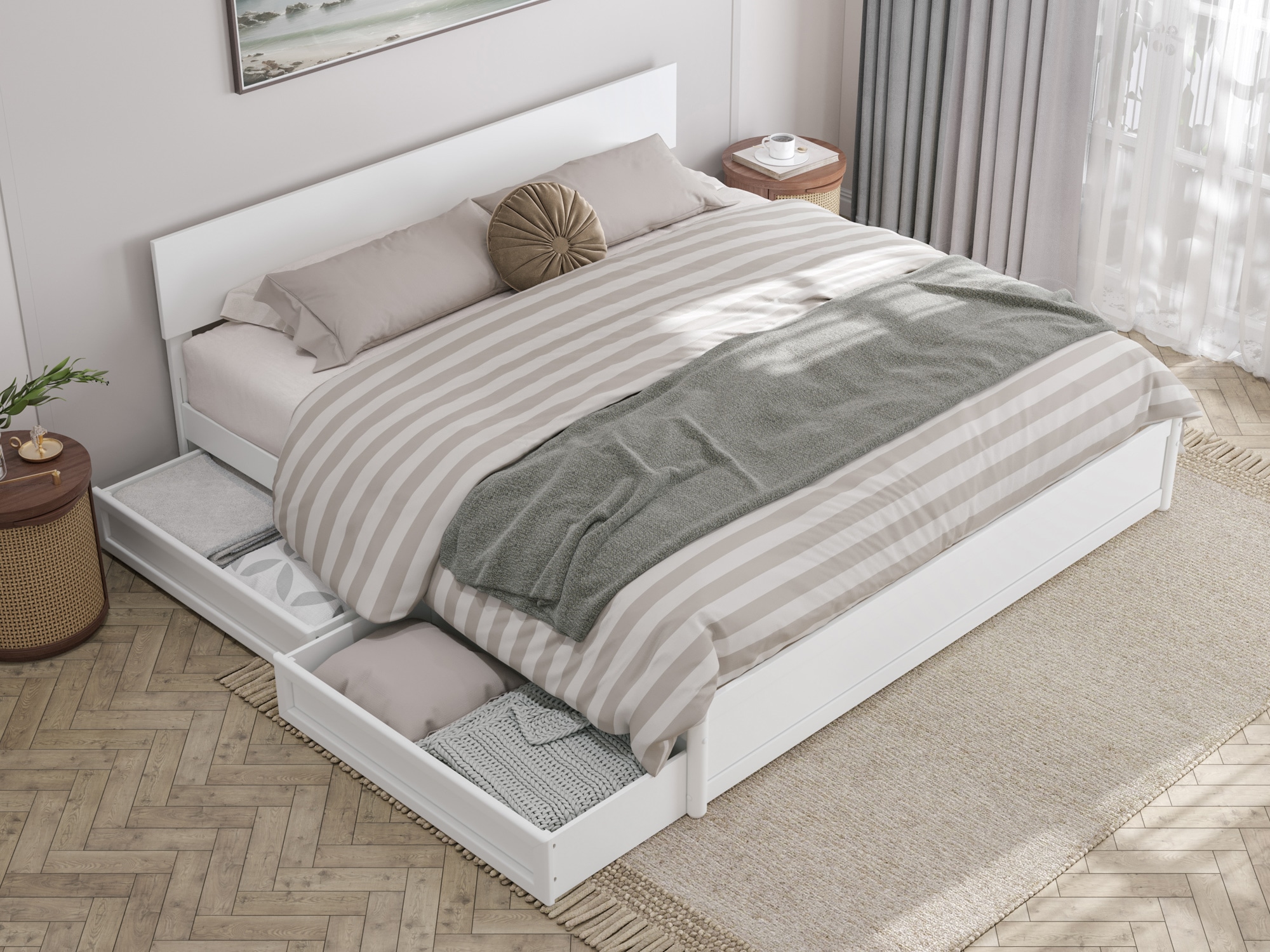 AFI King White Wood Platform Bed Storage with Headboard