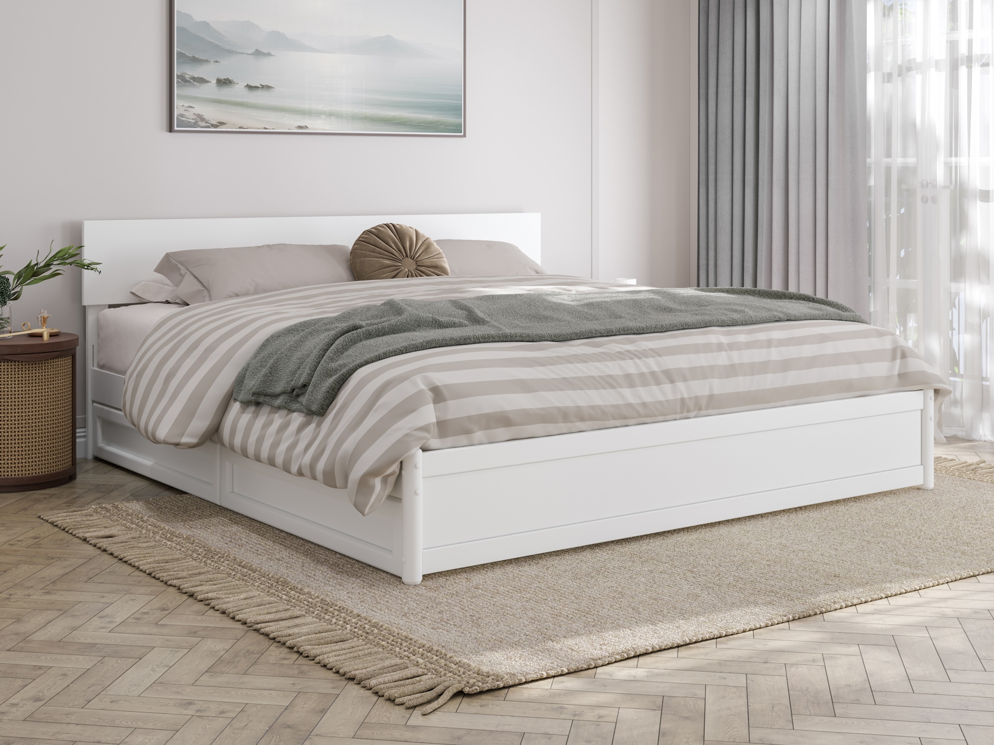 AFI King White Wood Platform Bed Storage with Headboard