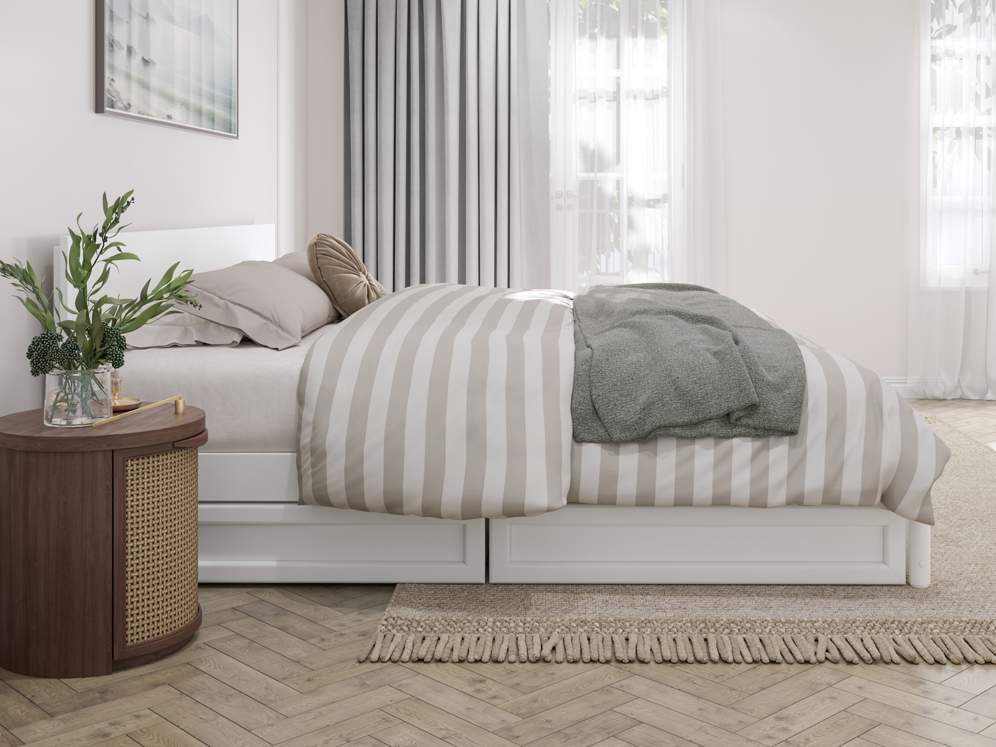 AFI King White Wood Platform Bed Storage with Headboard