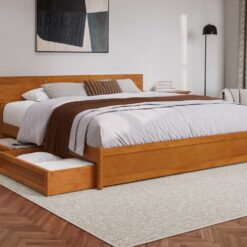 AFI King Light Toffee Wood Platform Bed Storage with Headboard