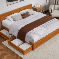 AFI King Light Toffee Wood Platform Bed Storage with Headboard