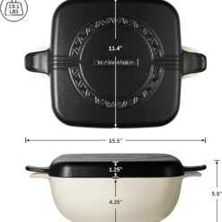 Tramontina Cultura 2-in-1 Enameled Cast Iron Dutch Oven Pot with Reversible Lid Griddle and Trivet, Oven Safe 6.5-Quart Multi-Cooker, Gardenia White