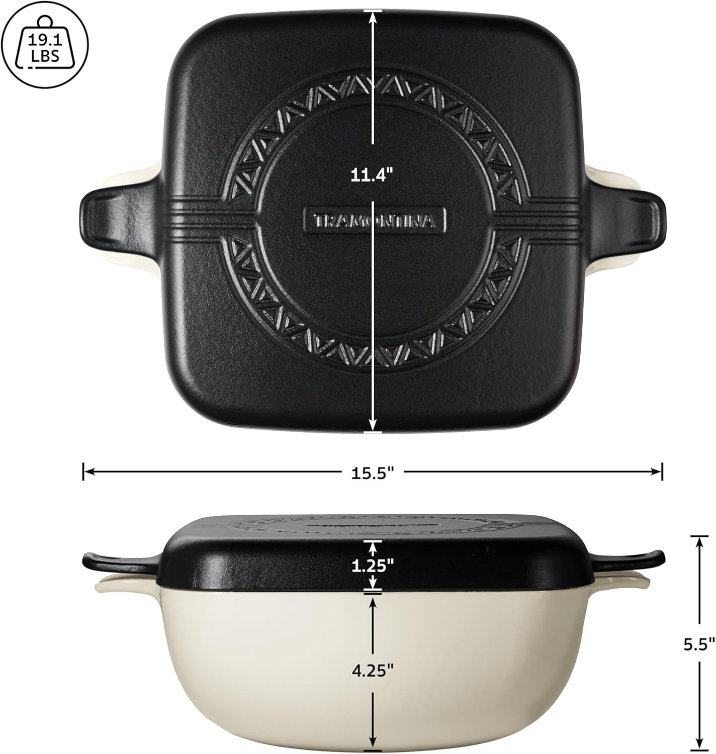 Tramontina Cultura 2-in-1 Enameled Cast Iron Dutch Oven Pot with Reversible Lid Griddle and Trivet, Oven Safe 6.5-Quart Multi-Cooker, Gardenia White