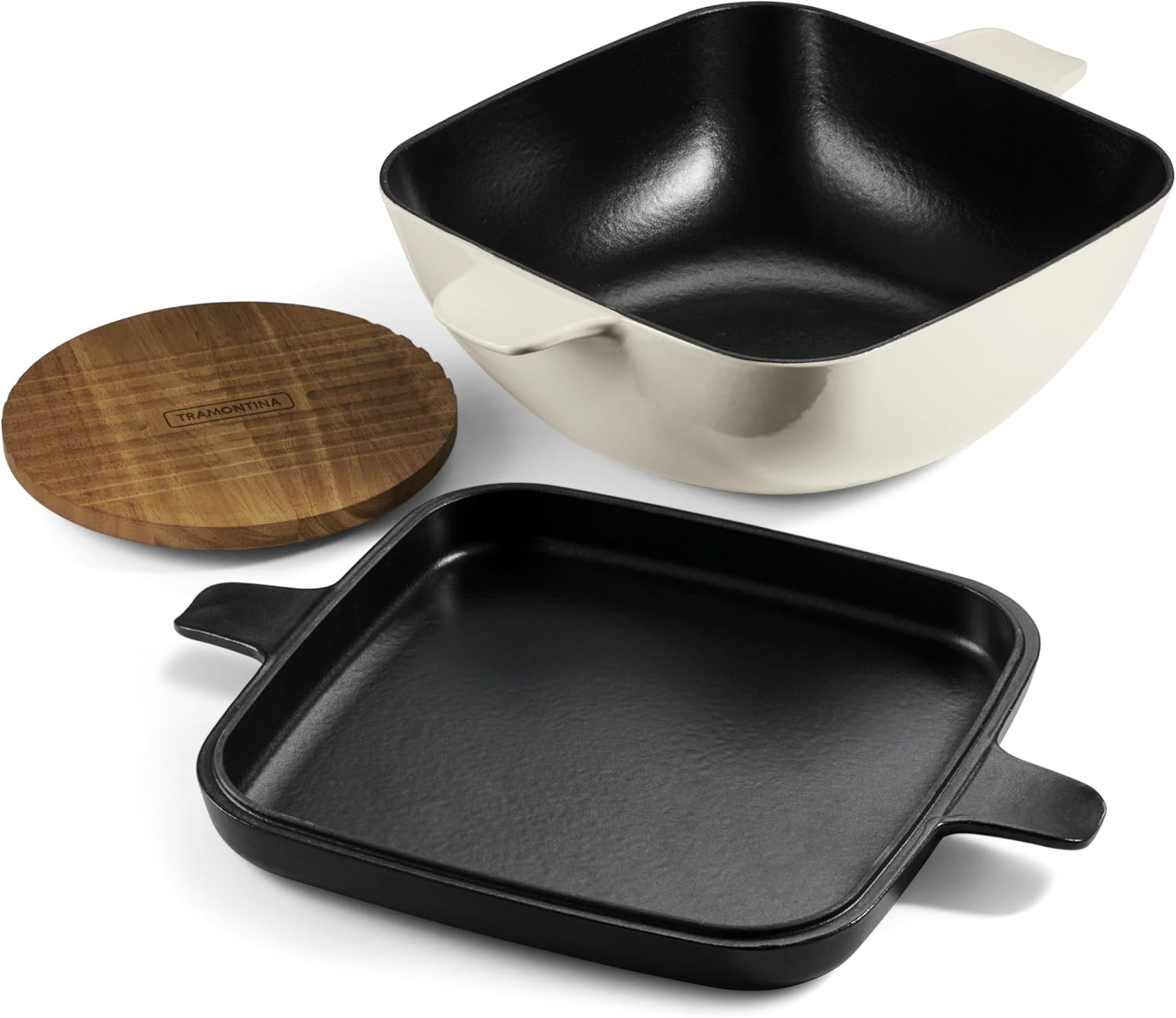 Tramontina Cultura 2-in-1 Enameled Cast Iron Dutch Oven Pot with Reversible Lid Griddle and Trivet, Oven Safe 6.5-Quart Multi-Cooker, Gardenia White